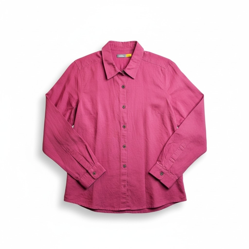 Cabela's Maroon Linen Cotton Blend Long Sleeve Button Down Shirt - Large